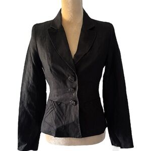 Merona Black Womens Linen Blazer Work Office Professional Button Lined Size 4